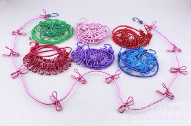 Stretchable Clothes line with 12 Clips Drying Clothesline Hanger Steel Rope