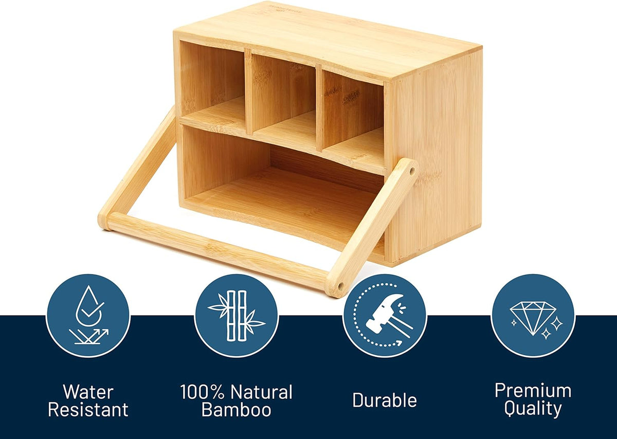 4 Compartment Wooden Cutlery Condiment Sauce Napkin Holder Storage Caddy Box