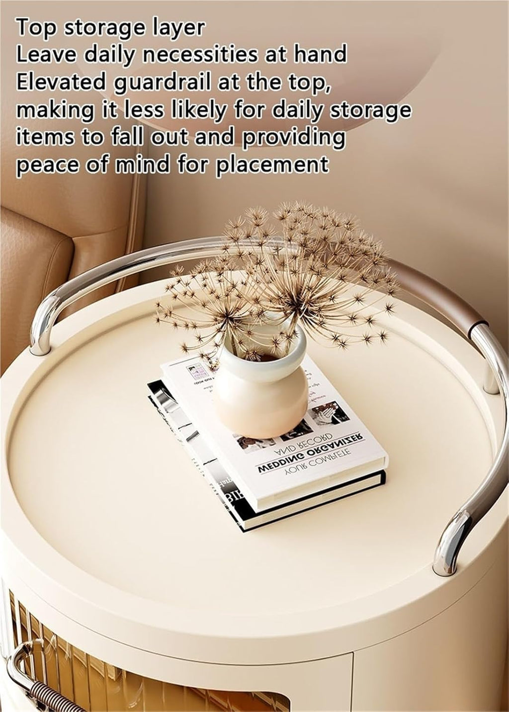 4 Tier Multifunctional Round Bedside Table with Drawers