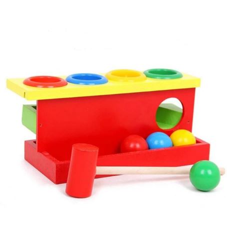 Rolling the Ball Wooden Hammering and Pounding 4 Colorful Ball and 1 Hammer Toy for Kids