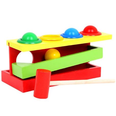 Rolling the Ball Wooden Hammering and Pounding 4 Colorful Ball and 1 Hammer Toy for Kids