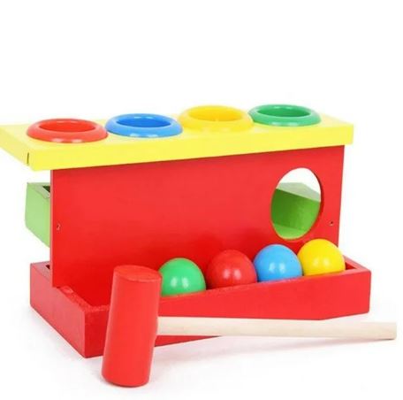 Rolling the Ball Wooden Hammering and Pounding 4 Colorful Ball and 1 Hammer Toy for Kids