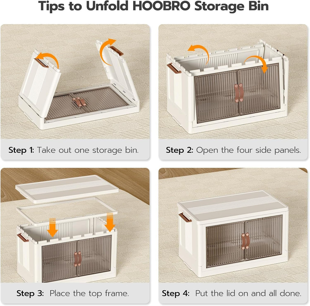 Plastic Storage Bins, 5-Tier Cabinet with Lids, Stackable Storage Containers with Magnetic Doors & Wheels, Foldable for Home Living Room Office Closet