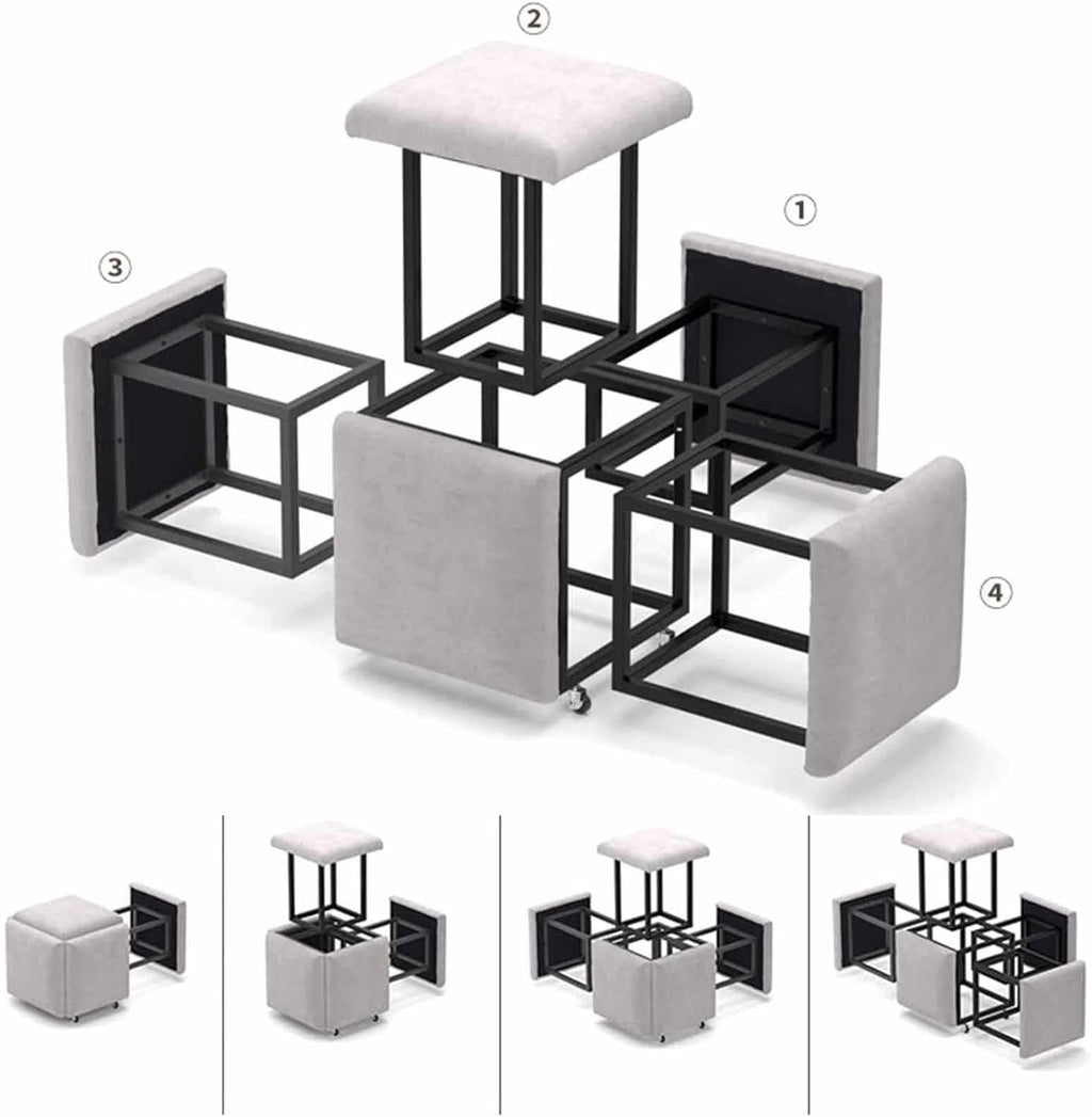 5-In-1 Cube Nesting Ottoman Stool, Footstool, Stackable Sofa Chair, With Casters