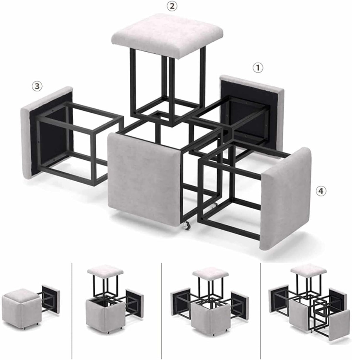 5-In-1 Cube Nesting Ottoman Stool, Footstool, Stackable Sofa Chair, With Casters