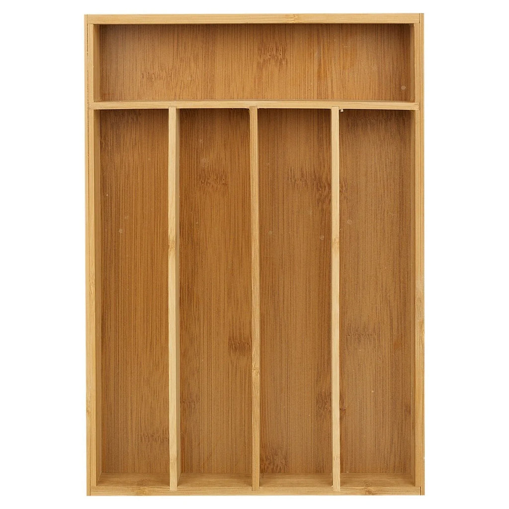5 Compartment Bamboo Cutlery Tray, Kitchen Drawer Utensils Holder, Wooden Knife Fork Spoon Organizer Case