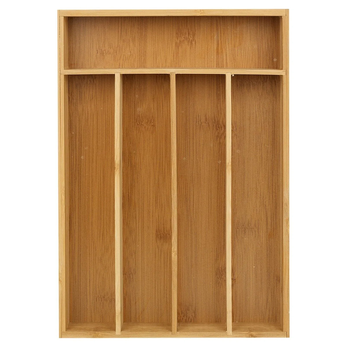 5 Compartment Bamboo Cutlery Tray, Kitchen Drawer Utensils Holder, Wooden Knife Fork Spoon Organizer Case