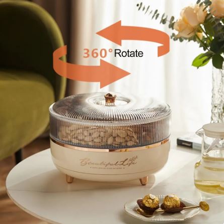 5 Grid Snack Plate With Lid Moisture-Proof 360 Rotating Candy Nut Storage Plate