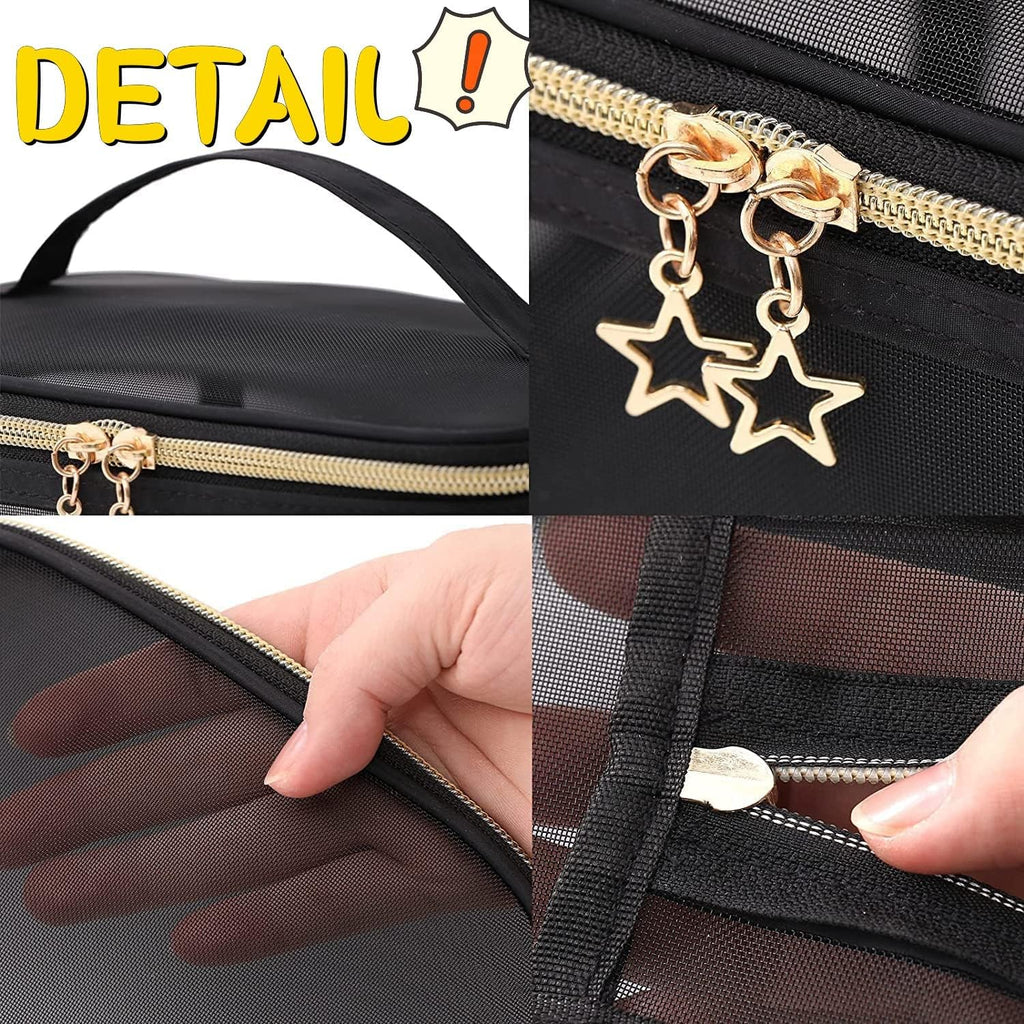 5pcs Premium Quality Mesh Makeup Bags, Portable Travel Organizing Zipper Pouch
