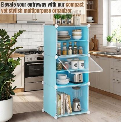 6-Tier Modular Multipurpose Organizer Cabinet with Transparent Doors – Versatile Plastic Cube Storage Rack for Kitchen Pantry, Entryway, and Books