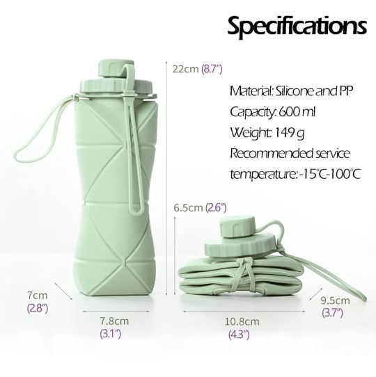Eco-Friendly 600ml Collapsible Silicone Water Bottle