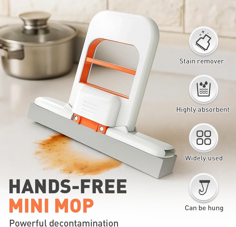 Foldable Desktop Mop, Mini Sponge Mop, Portable Mini Self Squeezing Wet Dry Mops for Bathroom & Kitchen