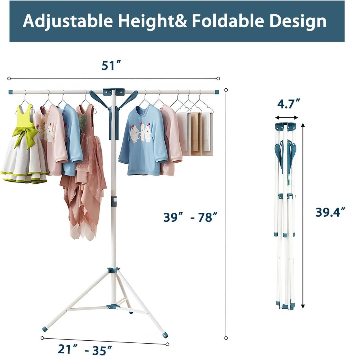 2 Tier Folding Clothes Drying Rack, Collapsible Tripod Clothes Steel Drying Rack
