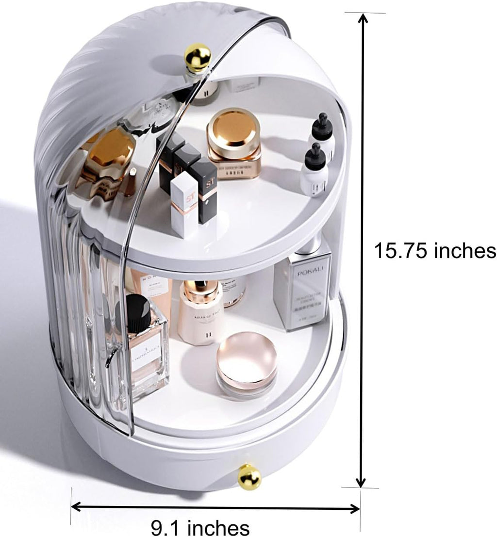 Rotating Makeup Storage With Cover And Drawer, Large Skincare Cosmetics Organizer