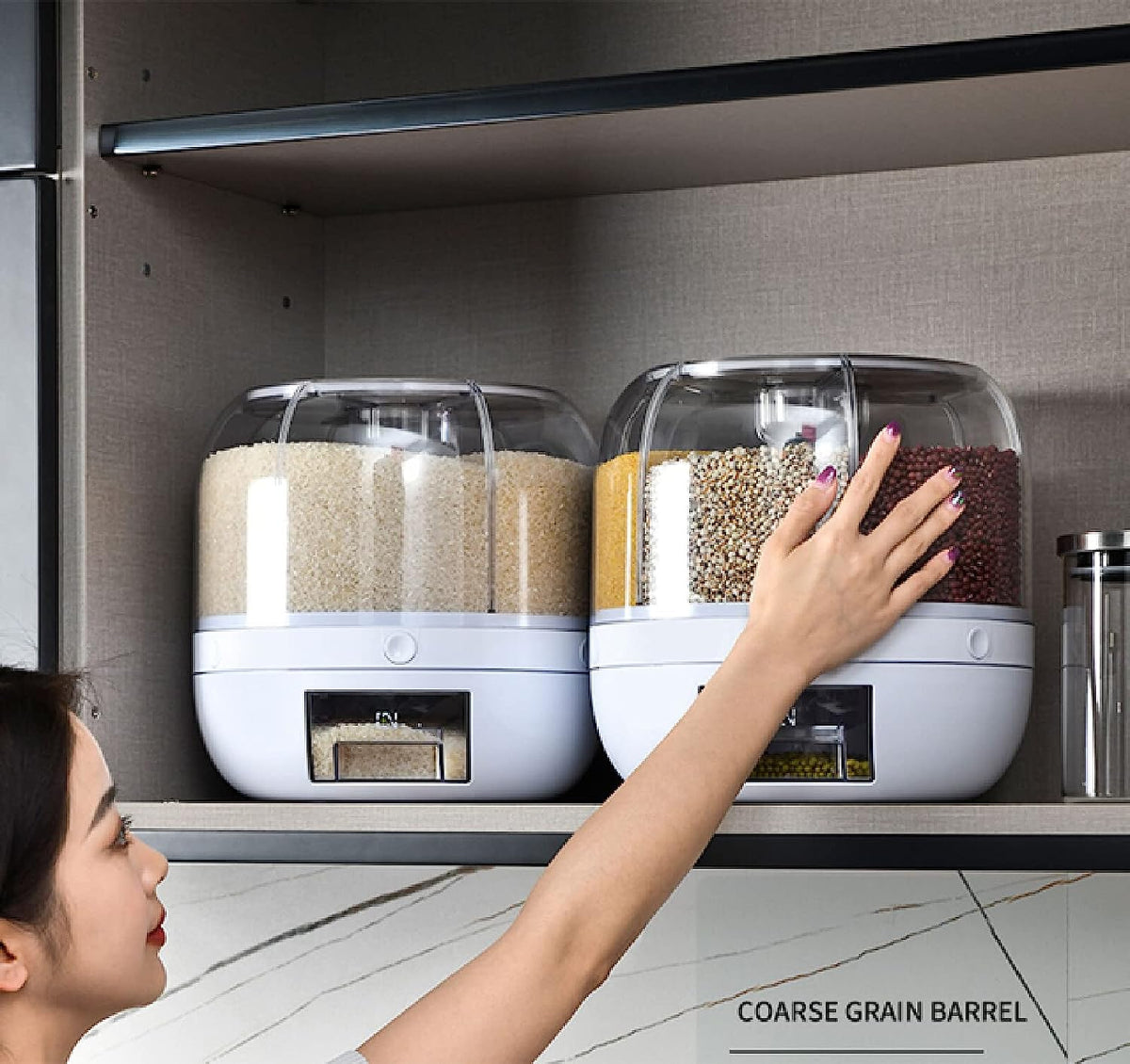 Cereal Rice Bucket Dispenser 6 Grid 360° Rotating Waterproof And Moisture-Proof Rice Storage Box For Kitchen, White