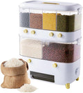 Rice Grain Storage Container, Multi-Division Grid Widely Used Rice Storage Box Dispenser (6 Grids White)
