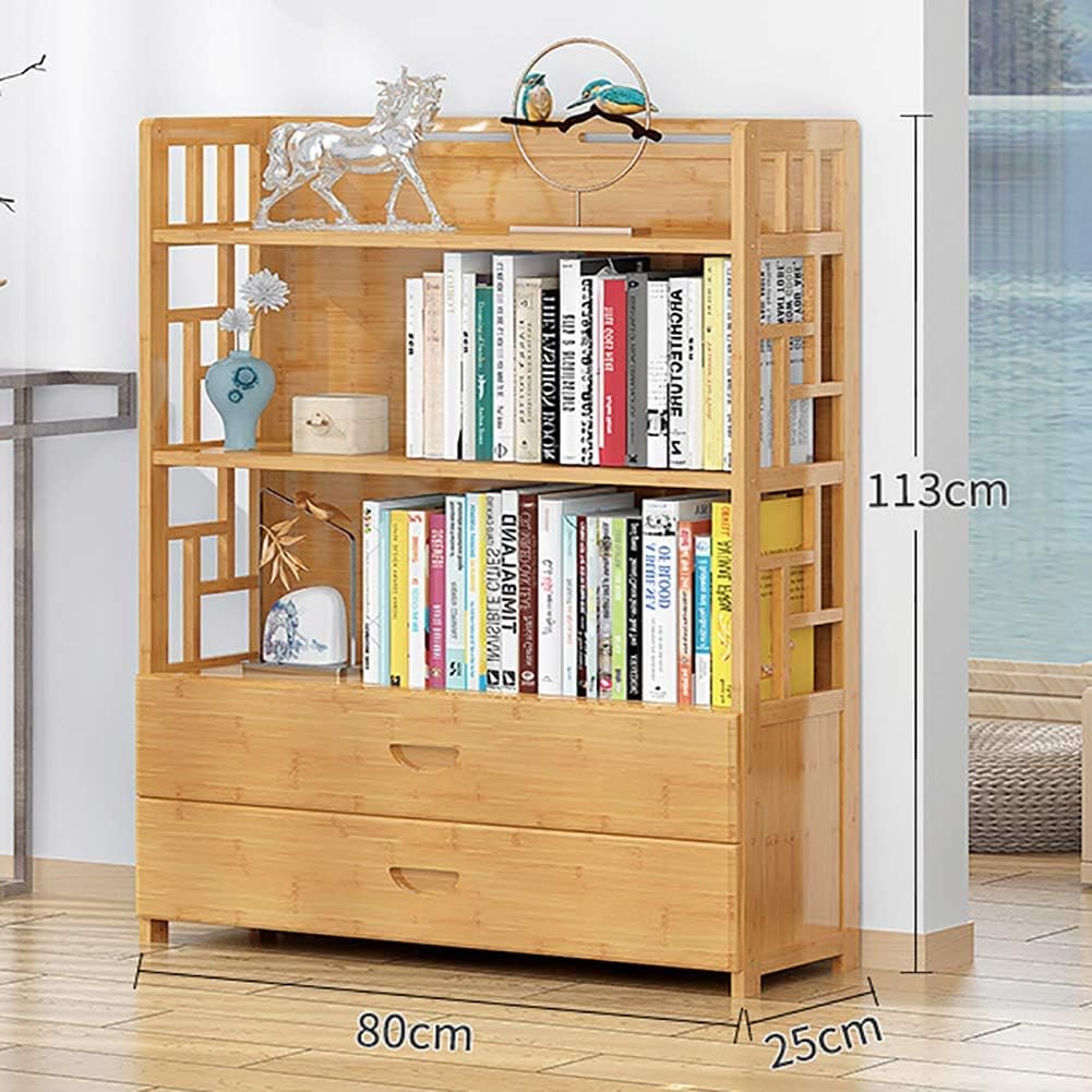 Wooden Bookshelf With Drawers Floor-Standing Display Shelf Storage Rack Organizer For Home Office