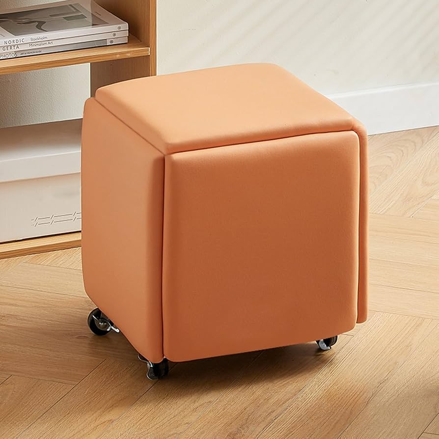 5-In-1 Cube Nesting Ottoman Stool, Footstool, Stackable Sofa Chair, With Casters