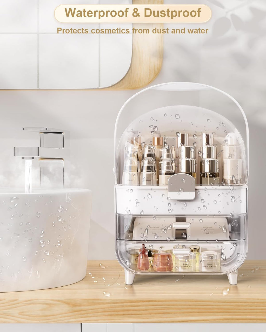 Cosmetic Storage Box Large Capacity Waterproof Dustproof Jewelry Makeup Storage 2 Drawers