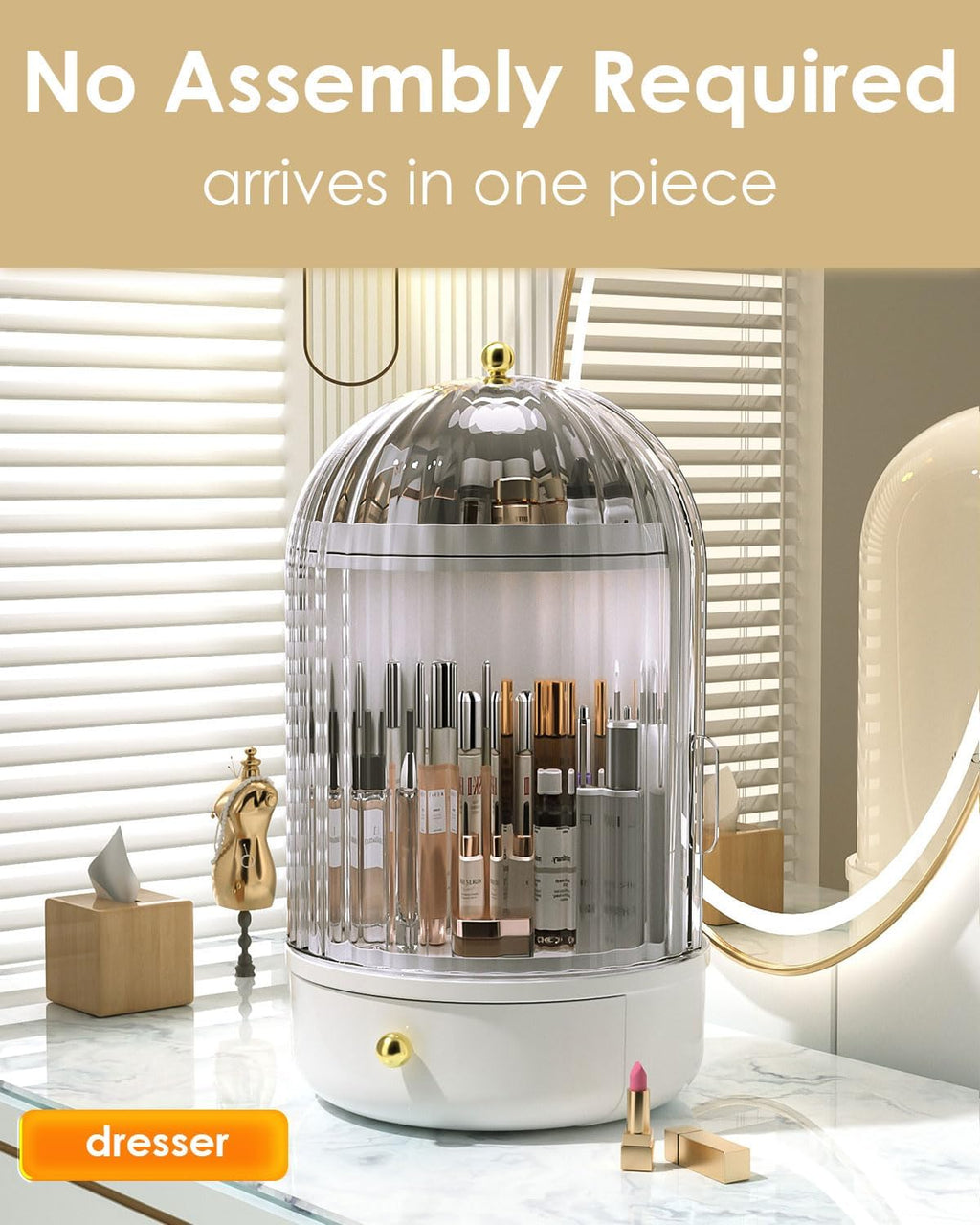 Rotating Makeup Storage With Cover And Drawer, Large Skincare Cosmetics Organizer