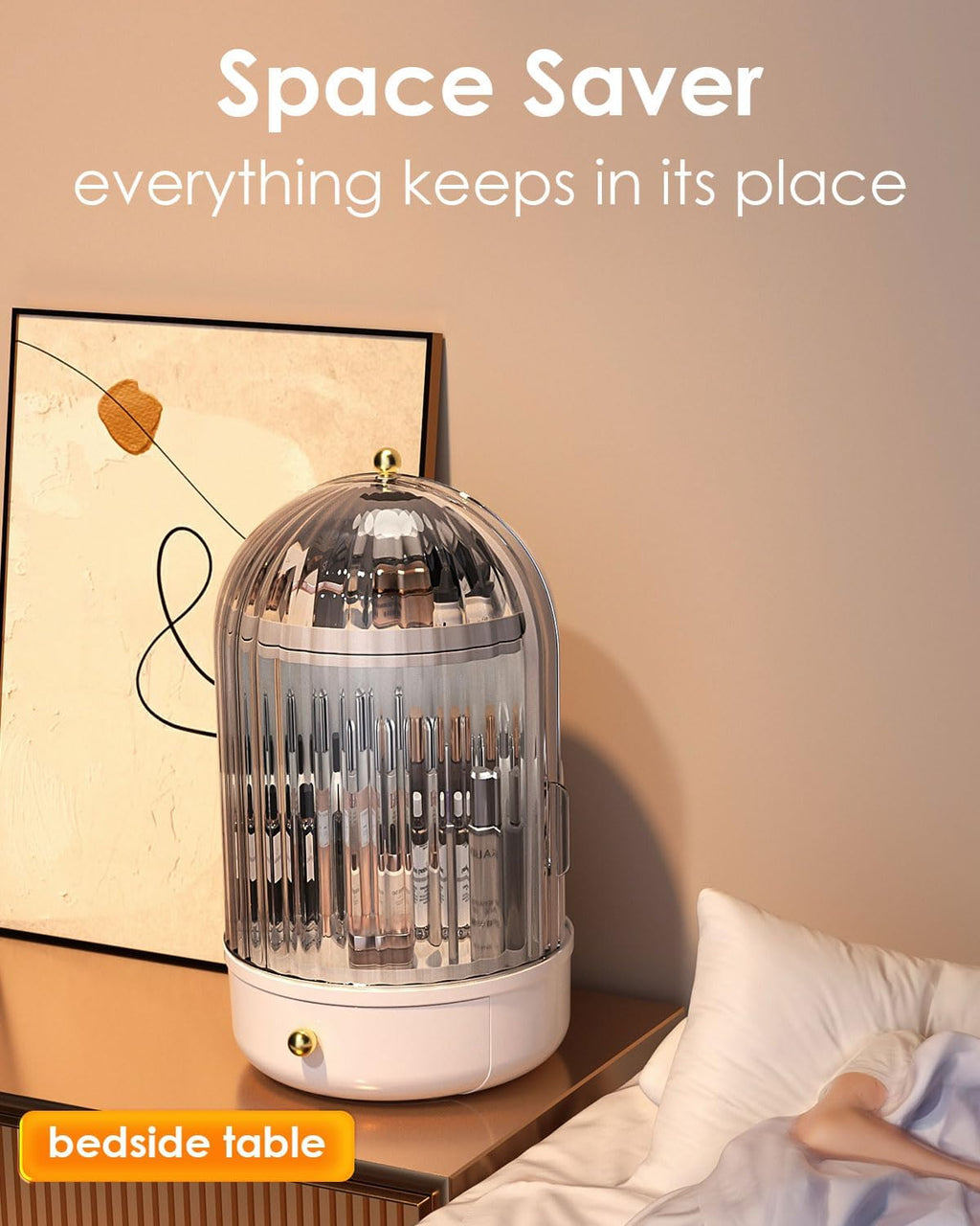 Rotating Makeup Storage With Cover And Drawer, Large Skincare Cosmetics Organizer
