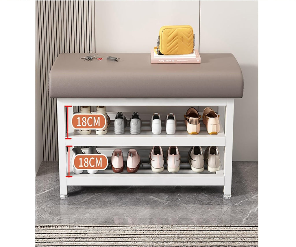 Shoe Bench Organizer with Cushion - 2 Tier Steel Shoe Rack Storage Bench