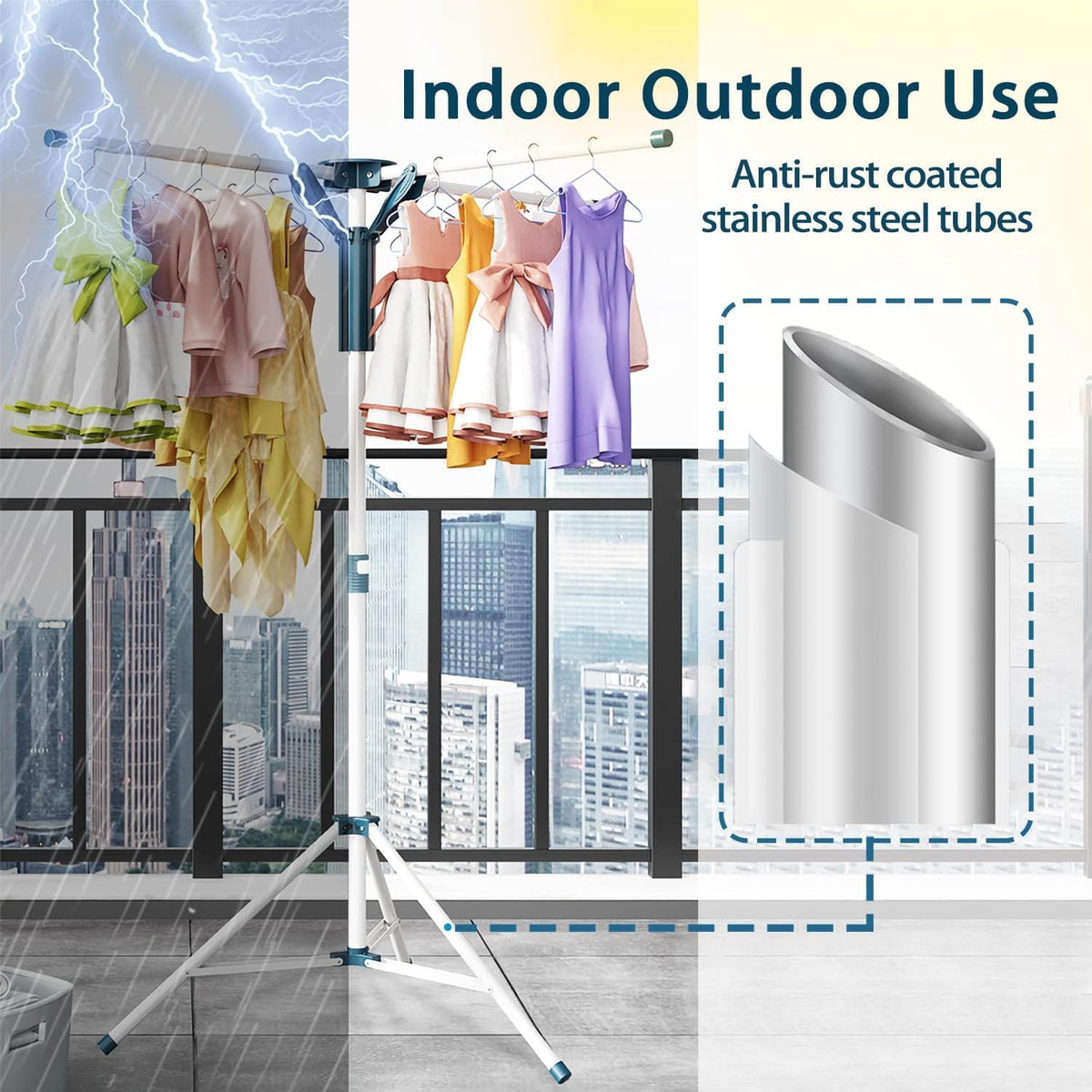 2 Tier Folding Clothes Drying Rack, Collapsible Tripod Clothes Steel Drying Rack