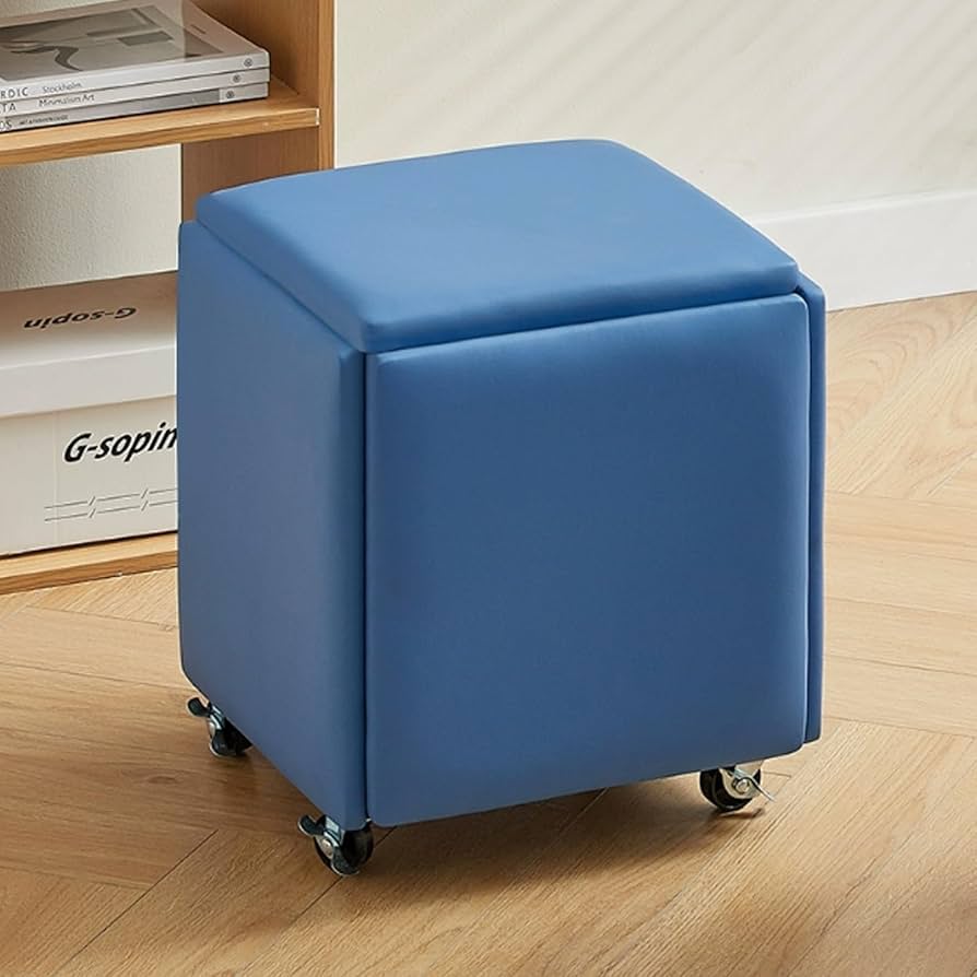 5-In-1 Cube Nesting Ottoman Stool, Footstool, Stackable Sofa Chair, With Casters
