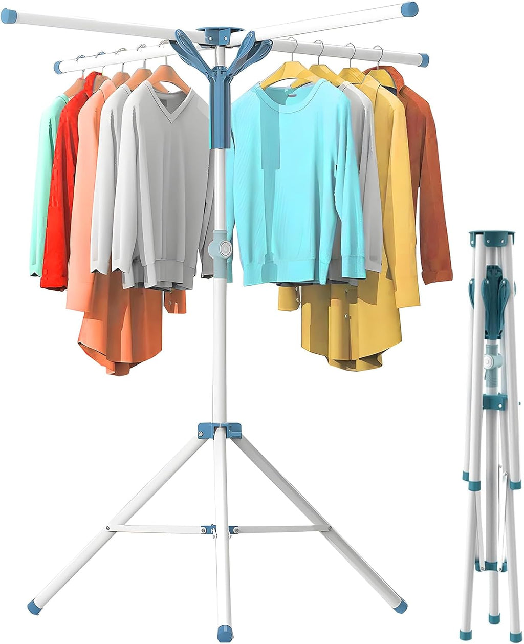 2 Tier Folding Clothes Drying Rack, Collapsible Tripod Clothes Steel Drying Rack