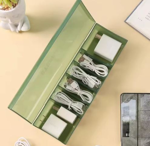 6 Compartment Data Cable Storage Box, Dustproof Desktop Organizer For Office Home, Transparent Data Cable Organizer With Lid