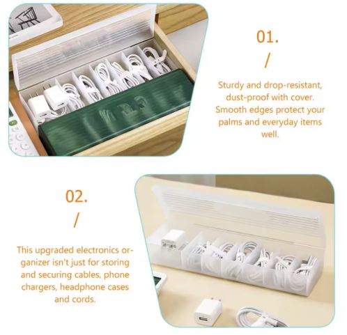 6 Compartment Data Cable Storage Box, Dustproof Desktop Organizer For Office Home, Transparent Data Cable Organizer With Lid