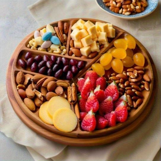 8-Compartment Wooden Serving Tray - Party Serving Tray | Elegant Serving Tray | Natural Wood Finish, Fruit Trays for Serving