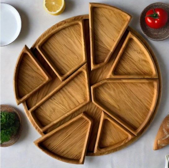8-Compartment Wooden Serving Tray - Party Serving Tray | Elegant Serving Tray | Natural Wood Finish, Fruit Trays for Serving