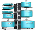 Pot Rack Kitchen Organizers 8 Tiers Pots Lids and Pans Organizer, Adjustable Large Capacity Pot Holders Non-Slip U Shape Groove Pot Stand for Counter and Cabinet with 3 DIY Mode