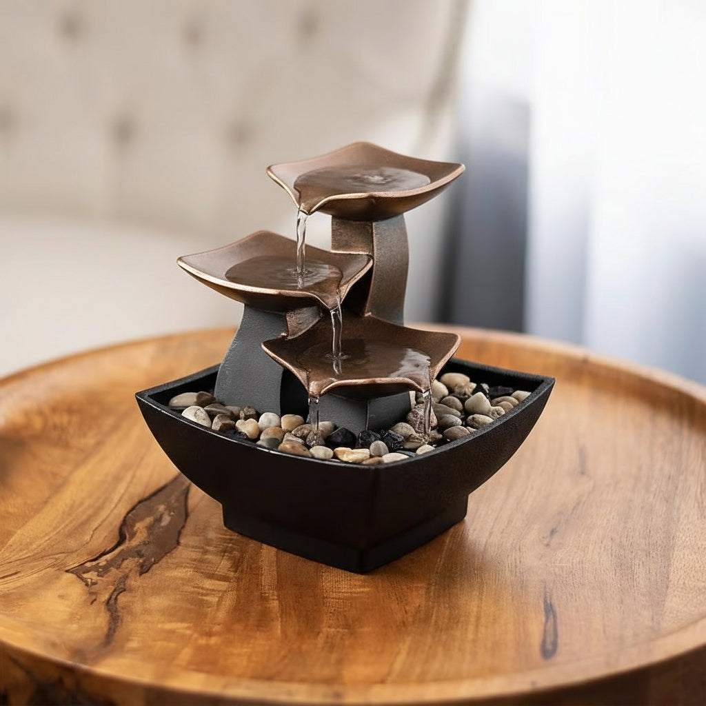 Tabletop Water Fountain with LED Crystal Ball & Pebbles
