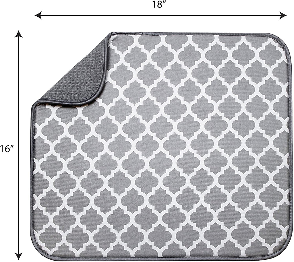 Dish Drying Mat Absorbent, Reversible Microfiber for Kitchen, 16 Inch x 18 Inch