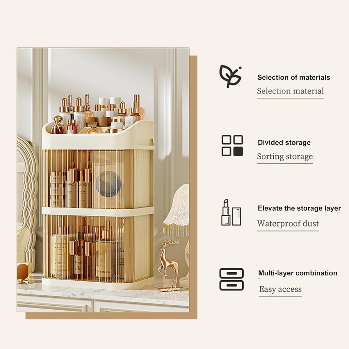 Makeup Storage Box, 2/3 Layer Multi Compartments Cosmetic Organizer, Acrylic Cosmetics Display Case