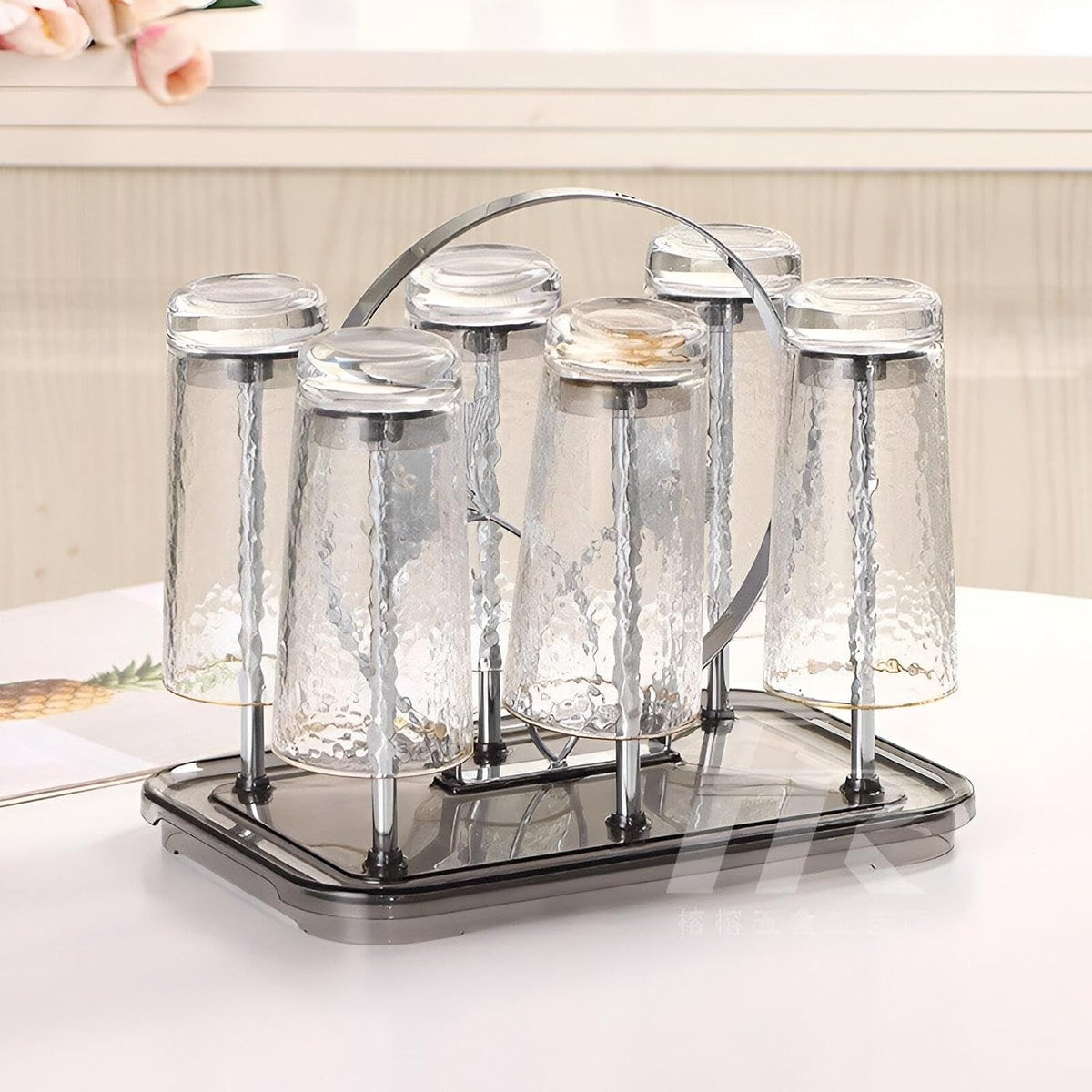 Acrylic Glass Holder, 6-Place Design, High-Quality Clear Organizer, Stylish Kitchen & Dining Decor, Space-Saving Solution for Cups and Glasses