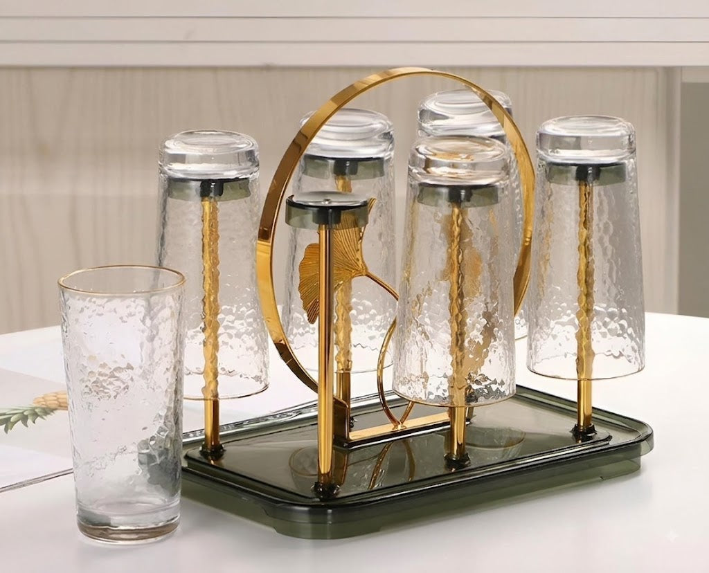 Acrylic Glass Holder, 6-Place Design, High-Quality Clear Organizer, Stylish Kitchen & Dining Decor, Space-Saving Solution for Cups and Glasses