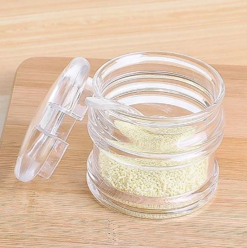 Multifunctional Clear Acrylic Spice Jar Dustproof with Spoon Sugar Bowl Non-slip Spice Box