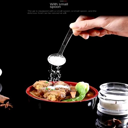 Multifunctional Clear Acrylic Spice Jar Dustproof with Spoon Sugar Bowl Non-slip Spice Box