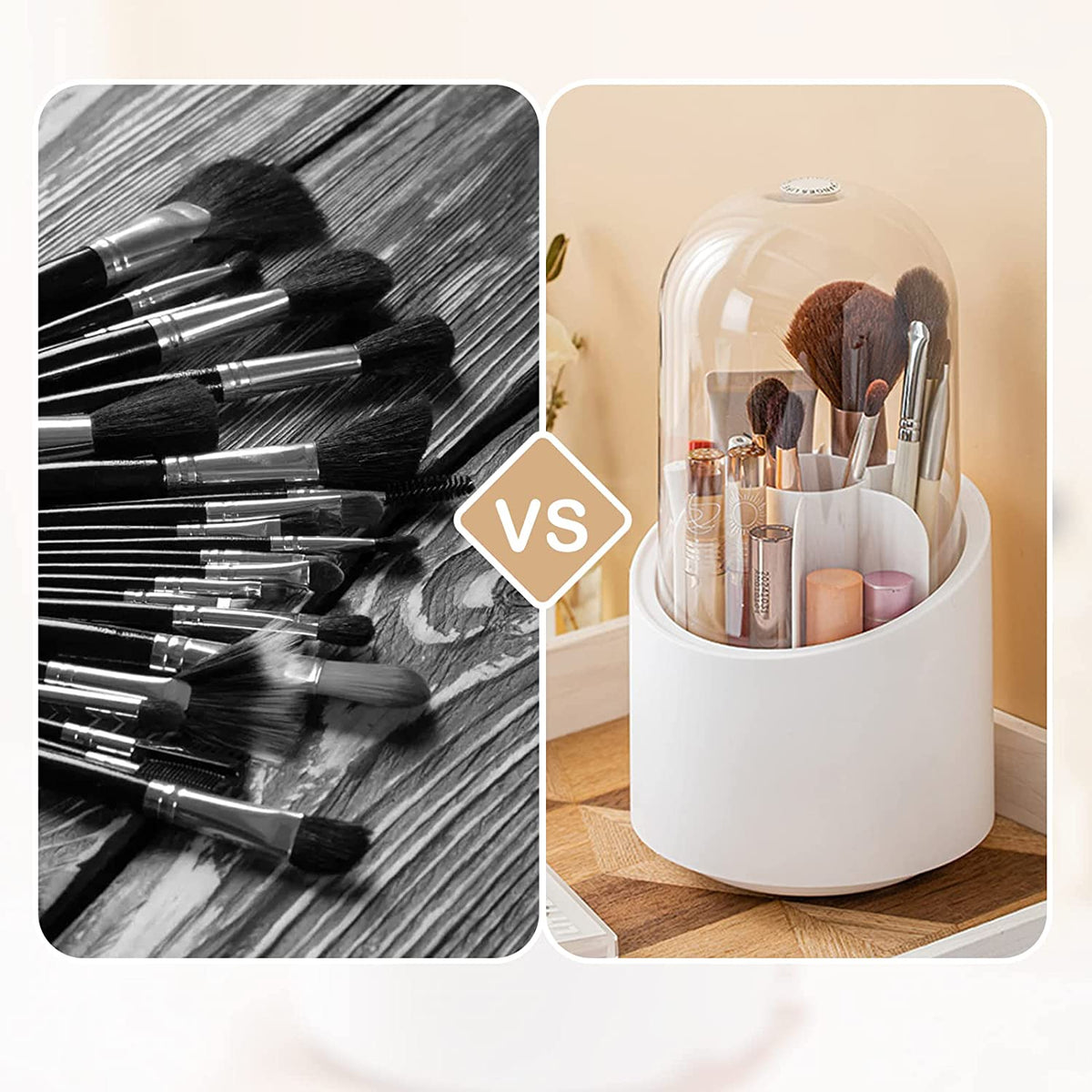 Makeup Brush Holder With Lid, Rotatable Clear Acrylic Makeup Brush Organizer Cup
