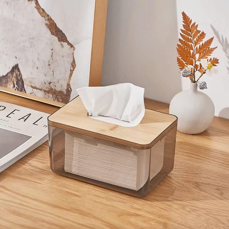 Tinted Acrylic Tissue Box with Wooden Top - Home Organizer