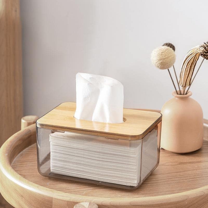 Tinted Acrylic Tissue Box with Wooden Top - Home Organizer