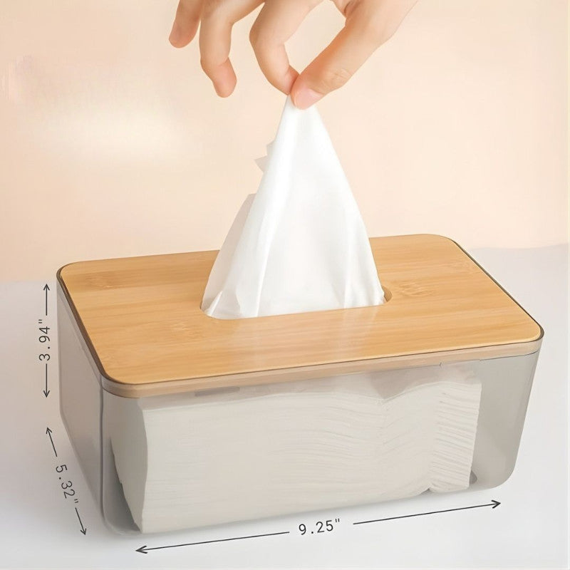 Tinted Acrylic Tissue Box with Wooden Top - Home Organizer