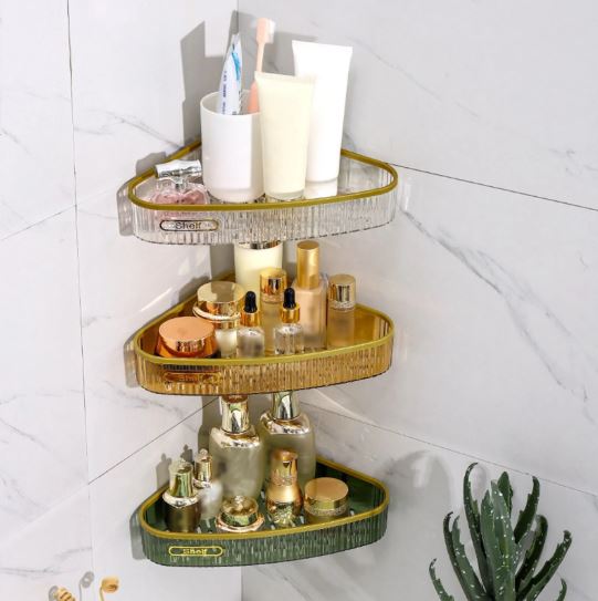 Luxury Acrylic Corner Organizer – No-Drill Floating Vanity Shelf