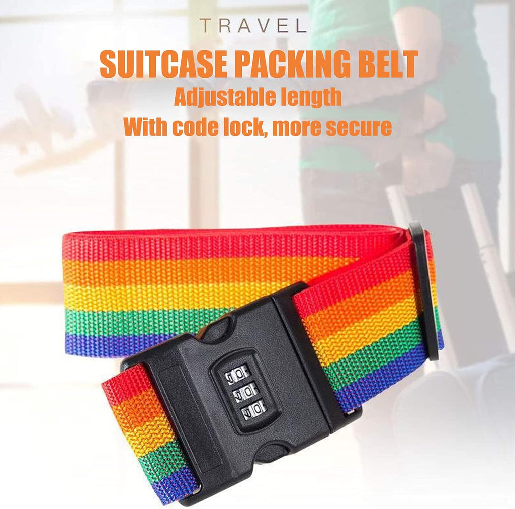 Adjustable Luggage Strap With Combination Lock, Suitcase Belts For Travel, Colorful