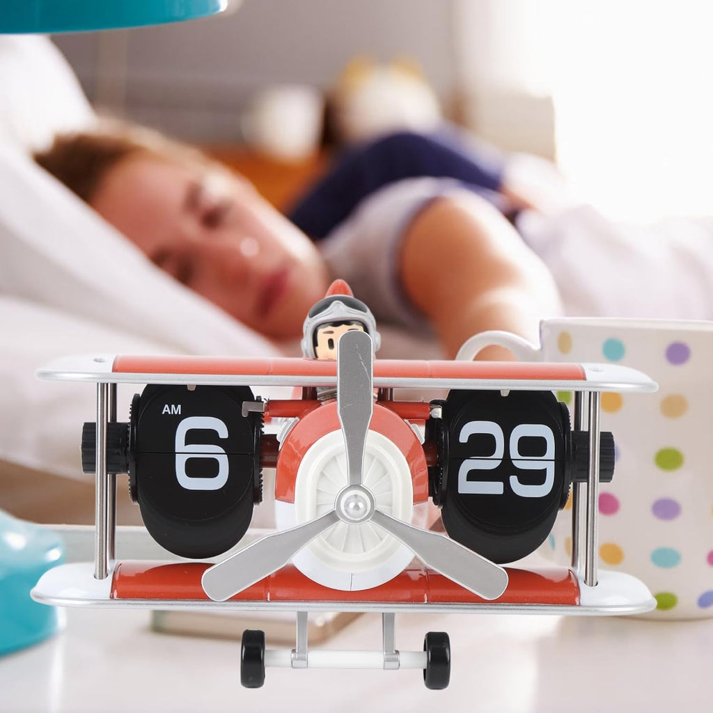 Airplane Flip Clock, Retro Airplane Flip Clock,12 Hours Retro Battery Powered Auto Flip Desk Clock, for Living Room Bedroom Study Office