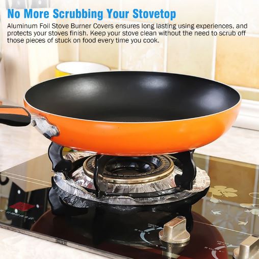 (Pack of 10) Aluminum Foil Gas Stove Burner Covers, Aluminum Foil Plate Gas Hob Protector Burner Cover