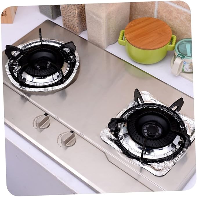 (Pack of 10) Aluminum Foil Gas Stove Burner Covers, Aluminum Foil Plate Gas Hob Protector Burner Cover
